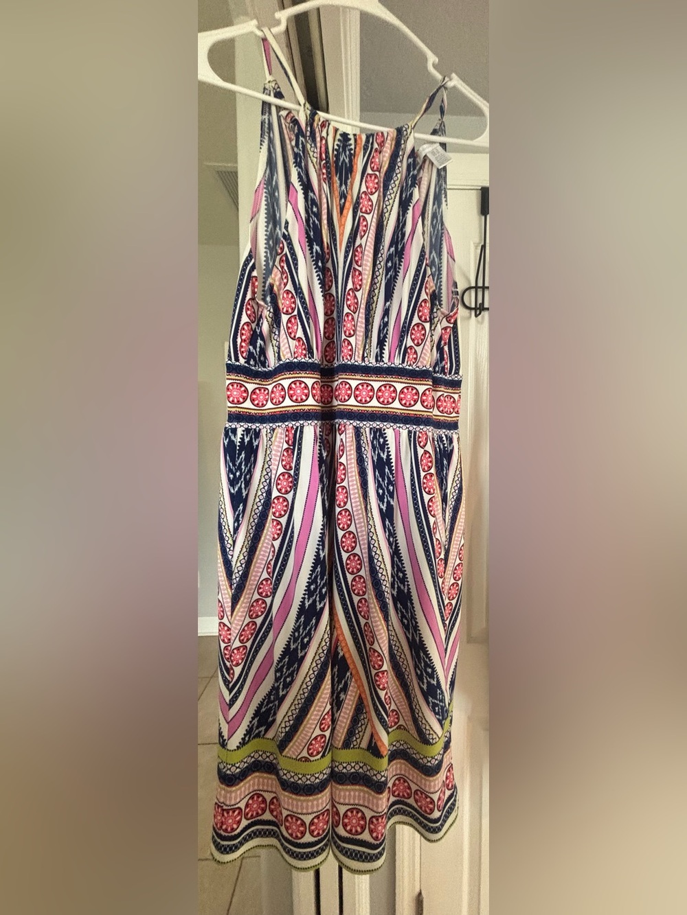 London Times Navy, Pink & White Striped Medallion Sundress